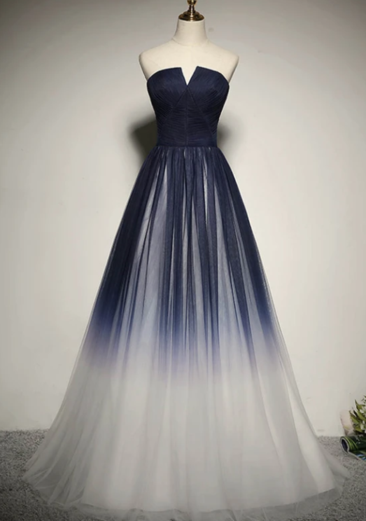 Blue tulle long prom dress blue evening dress cg8166