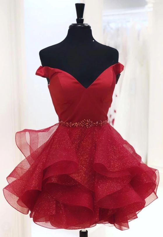 Burgundy off the shoulder short homecoming dress cg8614