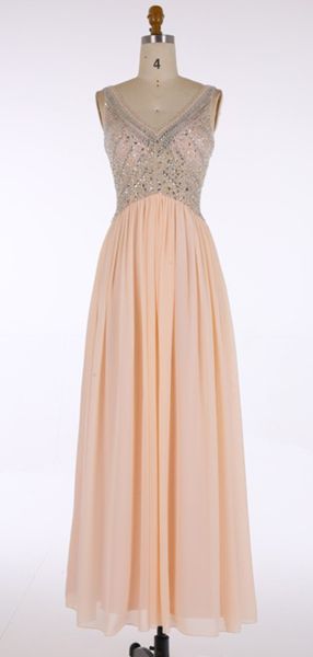A-Line Deep V-Neck Sleeveless Chiffon Long Prom Dresses With Beading cg8716