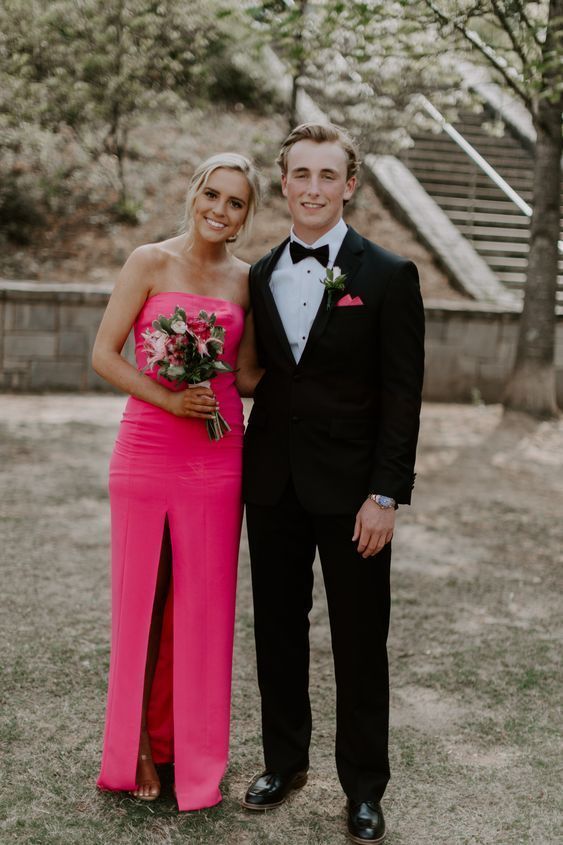 Couple Hot Pink Poses Formal Prom Dress cg8894
