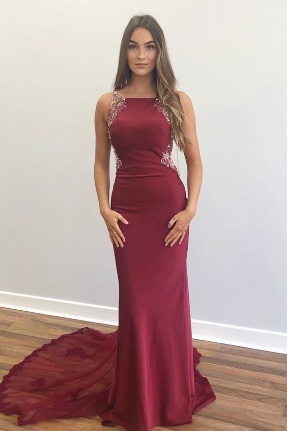 Mermaid Lace Appliques Beaded Red Prom Dress Long Evening Dress cg9239