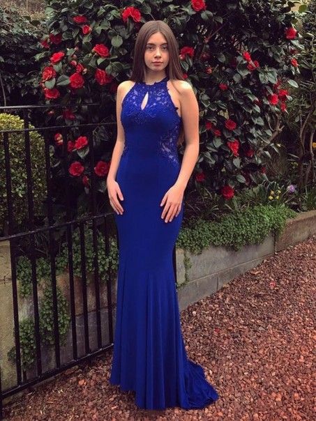 Mermaid Long Lace Royal Blue Prom Dresses Formal Evening Gowns cg9378