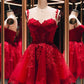 A line red short party dress red lace homecoming dress    cg25341