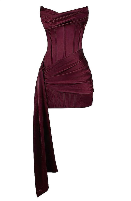 Burgundy short party dress satin homecoming dress    cg25353