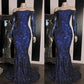 Sparkly Sequined Mermaid Prom Dresses Royal Blue Long Sleeve Graduation Formal Dress Evening Gowns  cg7945