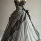 Gothic Wedding Dress Strapless Black Lace Appliques Ruched A-Line Bridal Gown      cg25361