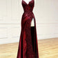 V Neck Satin Lace Long Prom Dress, Lace Long Evening Dress     cg25050