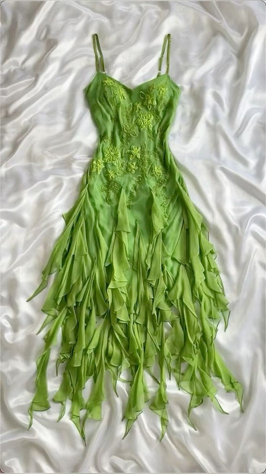 Green Vintage Spaghetti Straps Chiffon Prom Dress Party Dress      cg25069