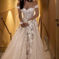 off the shoulder strapless sweetheart applique lace long sleeves long wedding dress     cg25374