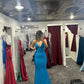 Blue V Neck Mermaid Long Prom Dresses     cg25123