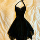 Vintage black short party dress chiffon homecoming dress    cg25391