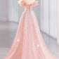 Pink Evening Dress, Princess Prom Dress, ,off Shoulder Party Dress    cg25014