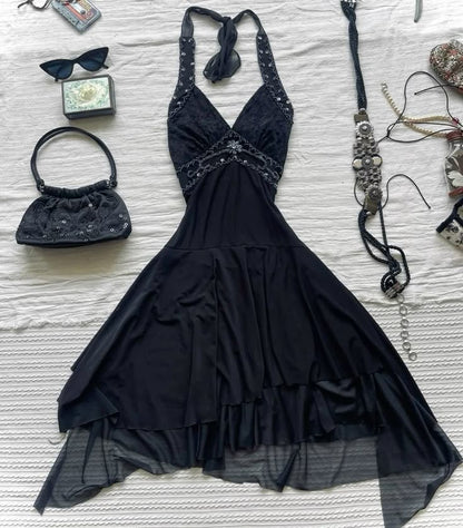 black beaded dress, black short party dress chiffon homecoming dress    cg25398