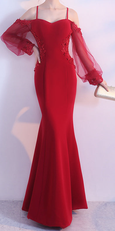 Red Spandex Mermaid Long Prom Dress 2020, Red Formal Gowns, Red Formal Dresses  cg6907