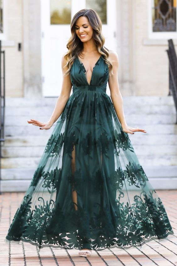 Dark Green Prom Dress, Long Formal Dresses  cg8379