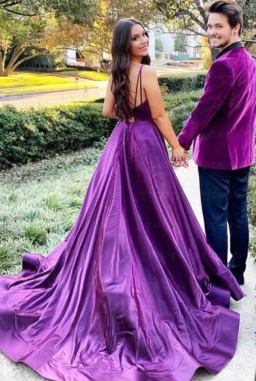 Purple Prom Dresses, Long Split Prom Dress    cg17071