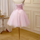 Pink Spaghetti Strap Tulle Short Prom Dress with Feather, Pink Party Dress     cg25037