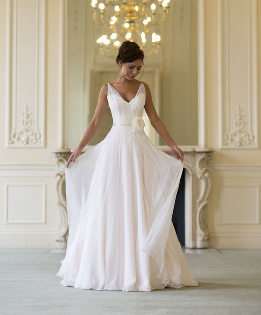 V Neck Sleeveless A Line Floor Length Beach Wedding Dresses  cg7508