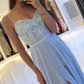 Blue lace A line long prom dress, evening dress cg4714