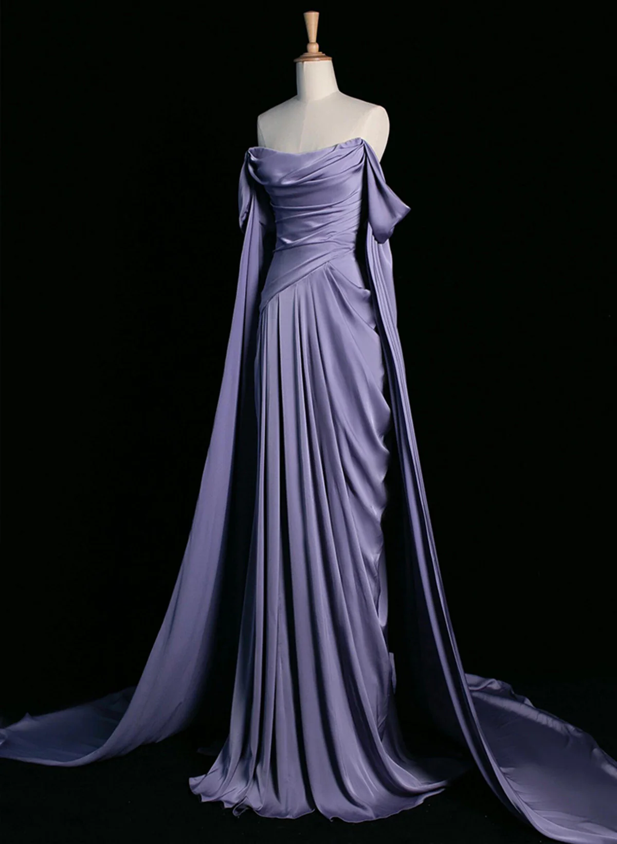 Elegant Purple Satin Prom Dress, Draped Bodice Formal Evening Dress      cg25105