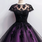 Cute Black And Purple Tulle Short Sleeves Party Dress, Tulle Short Homecoming Dress    cg25018