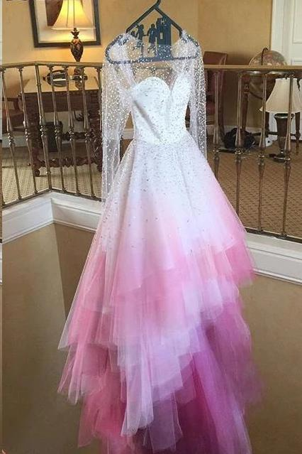 Sparkly Beading Long Sleeve Ombre Wedding Dresses With Layered Bridal prom Gown   cg13775