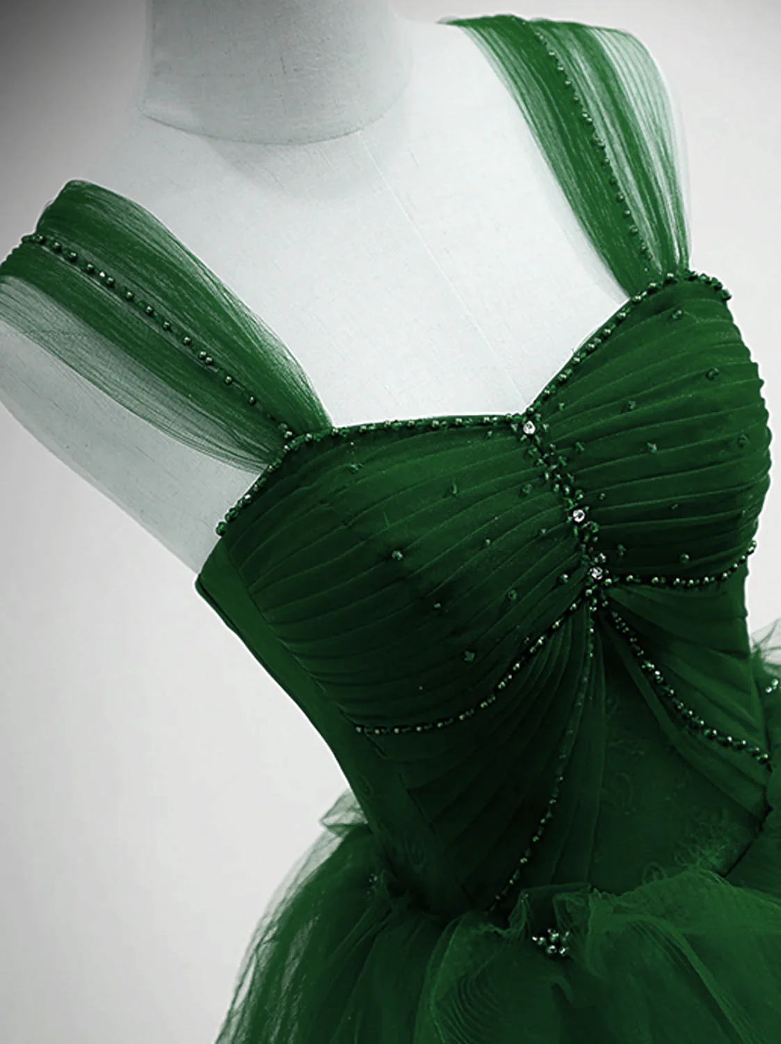 Green Tulle Beaded Sweetheart Long Party Dress, Green A-line Prom Dress Evening Dress      cg25057