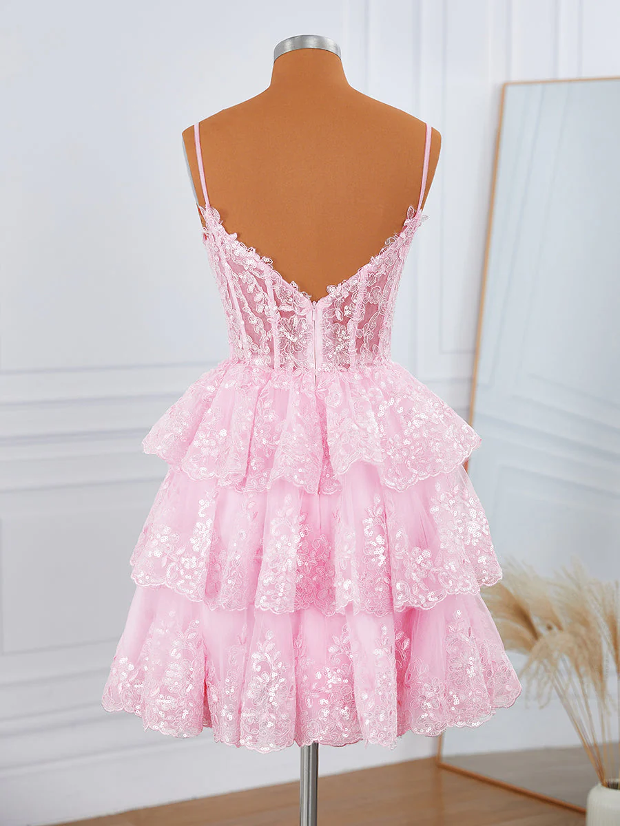 Ball Gown Tulle V-Neck Appliques Lace Corset Short/Mini Dress Homecoming Dresses   cg25011