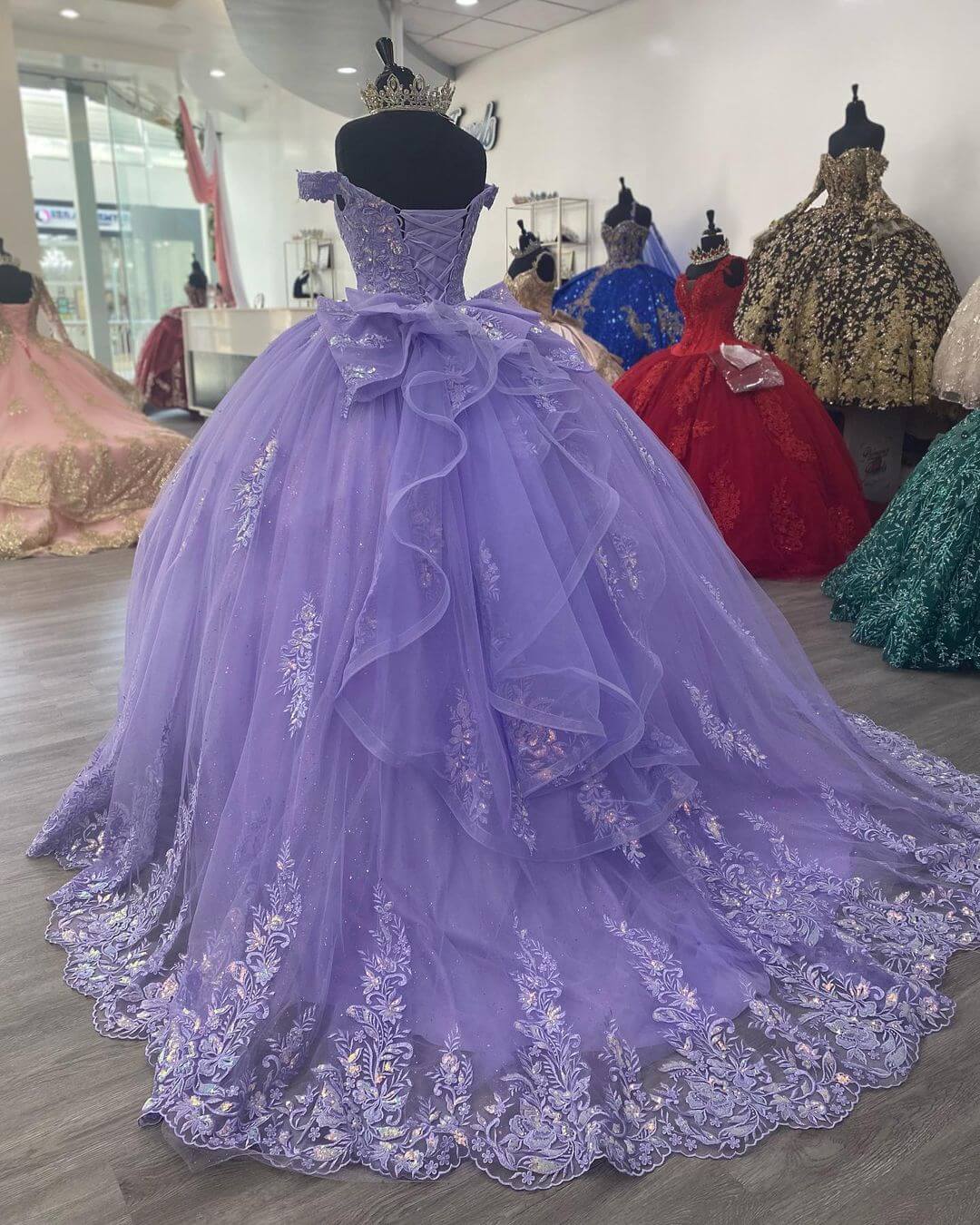 Lilac Corset Mexican Quinceanera Dress Ball Gown Prom Dress ,Appliques Lace Birthday Party Dress  cg24978