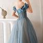 Blue Sweetheart Off Shoulder Tulle Long Prom Dress Blue Formal Dress    cg24989