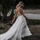 A-line V Neck Lace Prom Dress With Split   cg16889