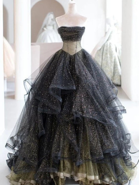 Black ball gown long prom dress, black evening dress        cg24833