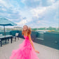Princess Hot Pink Long Prom Dress Layered Tulle Sleeveless Corset Gown,Evening Dresses   cg24859
