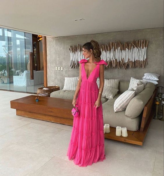 Pink Backless Prom Dress, Evening Dress    cg24939