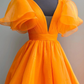 Short Sleeves Orange Long Prom Dresses, Orange Long Formal Evening Dresses   cg24855