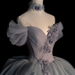 Gray sweetheart neck tulle long prom dress, gray evening dress      cg24834