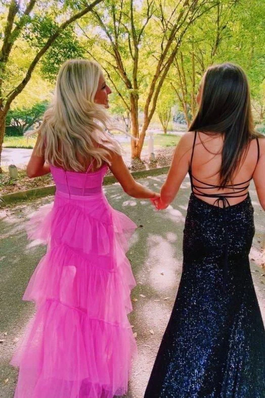 Princess Hot Pink Long Prom Dress Layered Tulle Sleeveless Corset Gown,Evening Dresses   cg24859