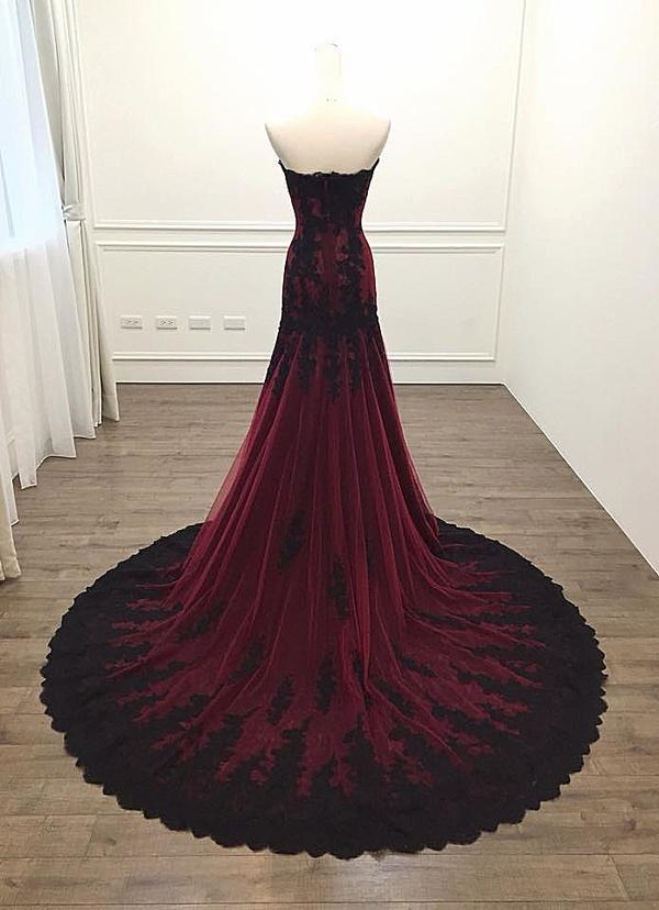 Long Sheath Sweetheart Black and Burgundy Evening prom Dress  cg8844