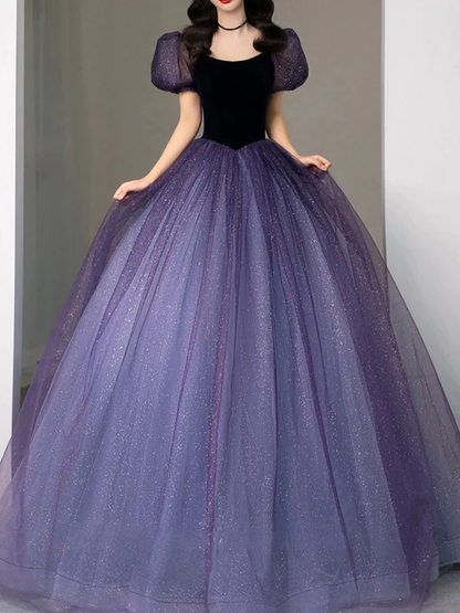 Purple tulle sequin long prom dress, purple evening dress   cg24995