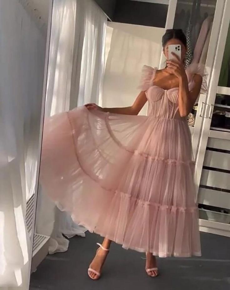 Cute tulle short prom dress pink evening dress    cg19111