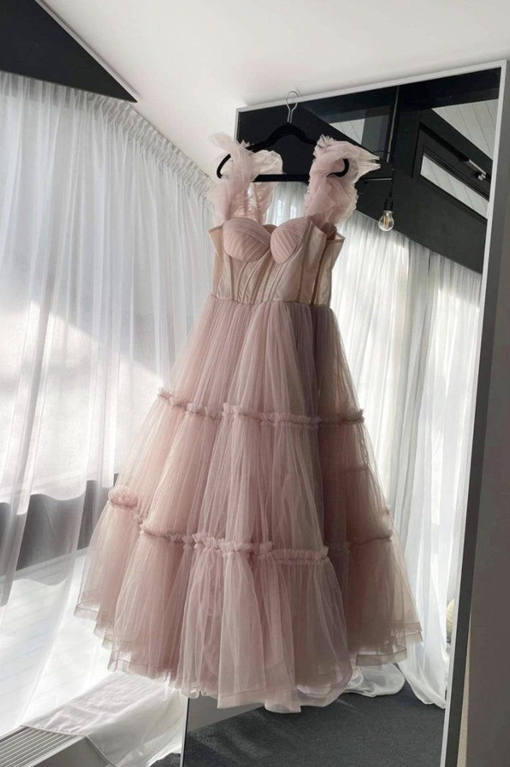 Cute tulle short prom dress pink evening dress    cg19111
