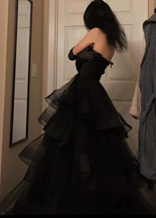 Sweetheart Black Rufflue Long Prom Evening Dress    cg24824