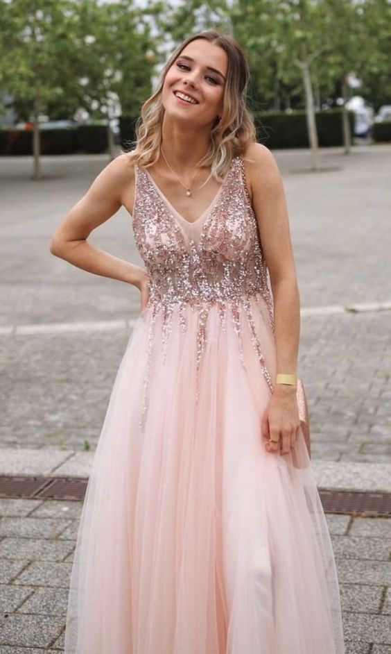 princess pink long prom dresses, chic a line prom gowns, a line prom dresses   cg10036