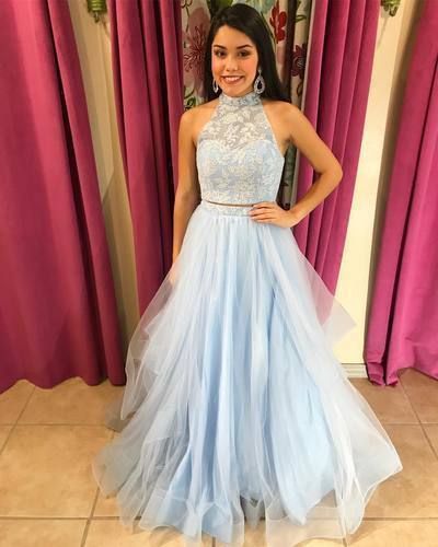 Two Pieces Prom Dress,Light Blue Prom Gown,Two Piece Pageant Dress  cg10044