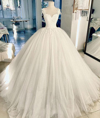 White lace tulle long prom dress, white lace wedding dress cg1019