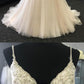 Light champagne tulle lace long prom dress, champagne evening dress cg1026