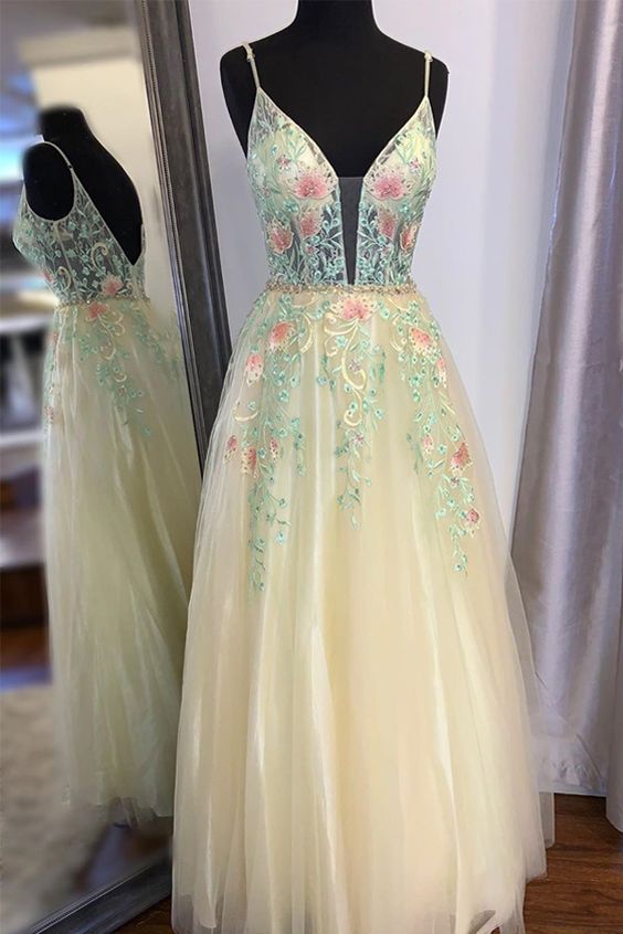 Gorgeous Straps A-Line Floral Embroidered Long Prom/Formal Dress   cg10275