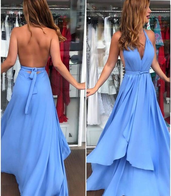 Backless Blue Maxi Dress Prom Dress   cg10293