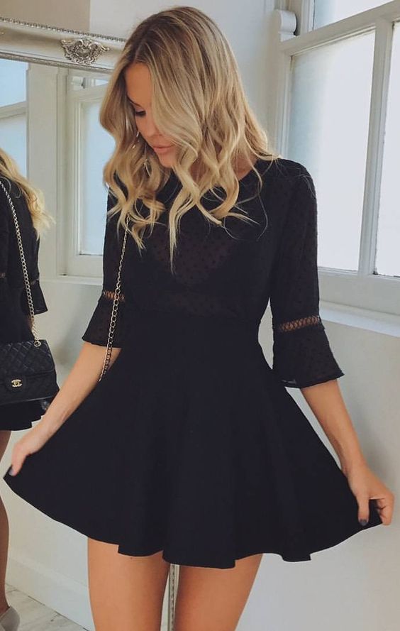 A-Line Jewel Half Sleeves Satin Little Black homecoming Dress  cg1038