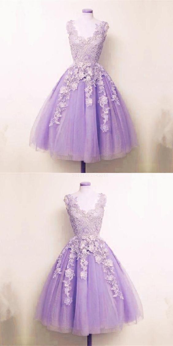 Fetching Appliques Homecoming Dress Lilac Tulle Lace Appliques A-line Short Homecoming Dress  cg10454